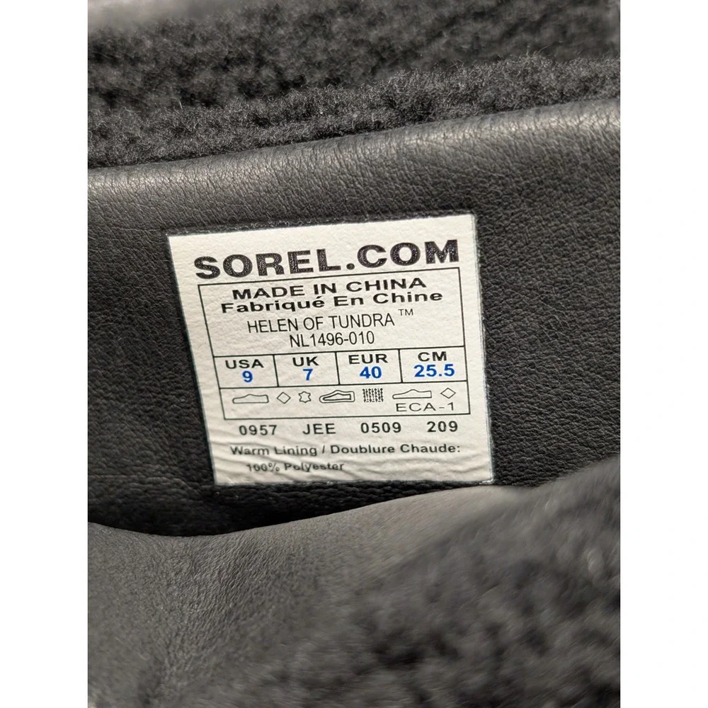 Sorel Helen of Tundra Winter Snow Boots Womens 9 Black Faux Shearling